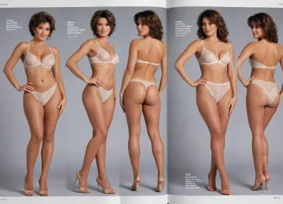 authentic looking, glossy double-page of a neckermann-catalog including the authentic layout and depiction of product-descriptions and price-tags. featuring various different 44-57yo matures in their late fifies, posing in ultra revealing crotchless-lace-lingerie. The composition is a bold, unapologetic celebration of aging, focusing on a rear-facing full-body shot as the matures stand in a row, wearing towering stiletto heels that arch their backs. They are dressed in provocative, minuscule g-string thongs crafted from sheer lace, which strain against their frames and leave little to the imagination, revealing the honest, lived-in textures of their anus, thighs and asses. Their skin is a map of time, characterized by a natural lack of elasticity, visible stretch marks, and the soft, sagging contours of aged thighs and glutes that defy the polished standards of youth. With a defiant, snooty confidence, they glance back over their shoulders toward the camera, their expressions carrying a smug, knowing smile that suggests a playful disdain for modesty. The lighting is harsh and clinical, emphasizing every fold, crease, and the raw realism of their anatomy, transforming a commercial fashion spread into a candid study of mature physicality., (different various looking matures with various different hairstyles, posing in various different poses), (barely covered anus), ., (NO BBW), (NO bubble-butt), (NO smoothness), (NO anime, NO hentai, NO manga, NO 3d-rendering), ((detailed aged skin)), ((authentic depiction and layout of a catalog-double-page)), (((NO same repeating-faces and hairstyles))), <lora:stretch_marks:1.7>, <lora:fredricks70-v1.0-xl:2>