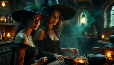 (ultra photorealistic professional picture of a beautiful, 25 years old, Evil Salem Witch, with a very big black witchhat, in her witchhouse, cooking a toxic potion), . toxic green smoke, Thick impasto strokes blend Carne Griffiths' surrealism with Monge's dreamy textures. lit with diffused HDR glow, low-contrast. dramatic chiaroscuro lighting, sharp textures, 8K, ultimate realism, ultra realism, masterpiece, realistic detailed skin texture, skin pores, But, DonMD34thM4g1cXL, big black witch_hat, w1tch, h0us3, witch, girl, evil, smile, spell, <lora:MJ52:1.1>, <lora:BUT_SDXL_SHS:.8>, <lora:DonMD34thM4g1cXL_v3.0-000015:2>, <lora:w1tch_h0us3:.6>, <lora:Halloween Series_ Scary Witch_epoch_10:1.2>