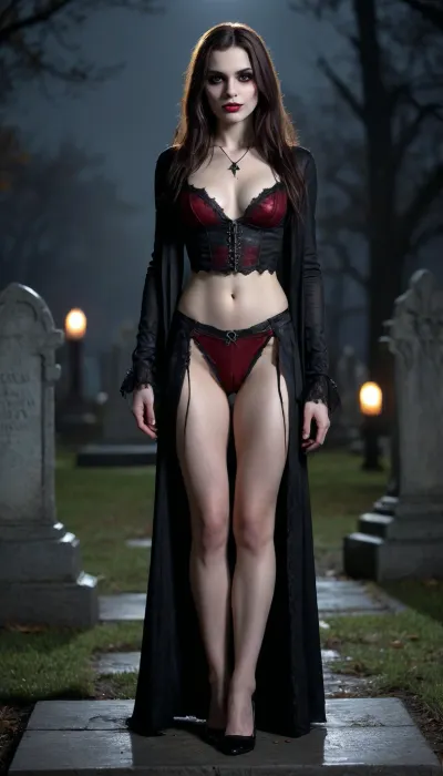 ((an thin scary female vampire)), small flat extreme sagging tits, Long Hair, extreme gray pale skin, Vampire teeth, very wet skin, oiled skin, topless, Gothic Vampire Outfit, Standing in spooky cemetery at night, Professional photo, Full body view, masterpiece, high detailed, hdr, 8k, Uber realistic, cemetery, graves, pumpking, bats, girl, vampire, gothic, smile, scary, spooky, dark, <lora:Halloween Series_ Spooky Cemetery_epoch_5:1.7>, <lora:Halloween_Series_Scary_Vampire-000009:1.6>