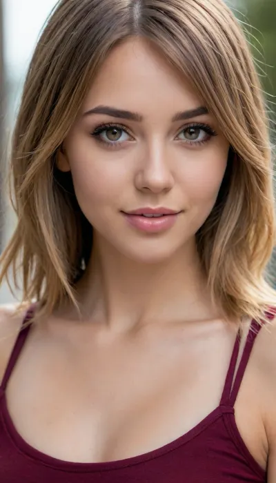 35 yo girl, alexis ren, very flirty pose, sideview, ((girl next door)), pretty, natural beauty, medium breasts, ((cute tall tall tall tall but average appearance:1.3)), ((cute tall tall tall tall)), ((pale skintone:1.2)), ((little bit chubby:1.4)), very flirty smile, showing teeth, ((unkempt hair)), ((straight hair:1.3)), ((symmetrical hair:1.5)), ((perfect fringe hair:1.5)), ((light brown bright hair)), ((very cute tall tall tall tall average youthful face:1.5)), outside, photorealistic, ((perfect composition)), ((perfect contrast:1.5)), ((perfectly balanced exposure:1.5)), ((perfect focus:1.5)), ((extremely realistic detailed lighting:1.5)), ((extremely realistic detailed shadows:1.5)), ((extremely detailed:1.3)), ((extremely high resolution:1.3)), ((16K UHD:1.5)), ((extremely realistic detailed skin texture:1.5)), ((extremely realistic detailed skinpores:1.5)), ((extremely realistic detailed face:1.5)), ((extremely realistic detailed eyes:1.5)), ((extremely realistic detailed hair:1.5)), focus on eyes, ((fully clothed:1.5)), random colored clothing, ((beautiful stylish clothing:1.5)), ((detailed clothing:1.5)), ((detailed environment:1.5)), Sweet_Sticky_xl-01, <lora:EnvyZoomSliderXL01:-1>, <lora:add-detail-xl:.5>, <lora:neanderthal_last:.7>