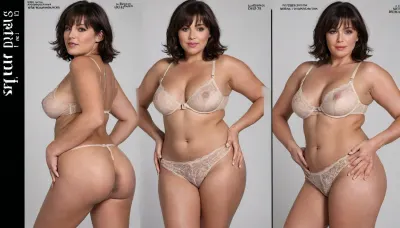 Image Idea, Authentic glossy page of a modern bonprix catalog featuring three various different mature models in revealing crotchless lace lingerie. the three ripe mature models pose in very explicit positions, (all-fours, doggystyle, twerk), ((barely covered anus)), (german, ebony, greek), Image Description, glossy page of a modern bonprix catalog with the authentic layout, product descriptions, and price tags meticulously replicated. The pages showcase a variety of mature models aged between 57-63yo, posing confidently in ultra-revealing crotchless lace lingerie sets that emphasize elegance and sensuality. Each model displays natural expressions and diverse body types, embodying empowerment and grace. The lingerie is detailed with intricate lace patterns, delicate straps, and subtle sheen. The setting mimics a classic catalog shoot with neutral, softly blurred backgrounds to keep focus on the products. The text blocks, price tags, and product captions are crisply rendered in period-appropriate fonts and design, enhancing the authenticity of the catalog feel., (various different faces for eah mature in the generated image), (modern short hairstyles, messy, bobcut, bangs, updo), ((plus-size, curvy, matures)), (barely covered anus), Style and Aesthetics, A daylight illuminating the scene evenly, avoiding harsh shadows. The camera angle is a high eye-level perspective, capturing both pages clearly and allowing easy reading of the product details. The overall visual style is polished and clean, (emphasizing the glossy texture of the catalog pages and the intricate lingerie details.

Image Settings:1), (Ultra high definition 4K quality for sharpness and clarity.
Aspect ratio 3:2), represent the page layout correct., <lora:stretch_marks:1.7>, <lora:fredricks70-v1.0-xl:2>, <lora:doyoulikemybum:1.7>, <lora:SDXL_DatAss_v1:.3>, <lora:hair-over-face-01-000007:.2>