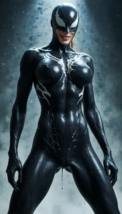 1boy, solo focus, young man, mid-transformation, symbiote organic mass surging, viscous black tendrils bonding to skin and ripping through clothing, (black symbiote covering his lower half), muscular build, defined abs, sweaty glistening skin, huge cock, flushed cheeks, short brown hair with bangs, green eyes, smug smirking gaze, male black venom having sex with a beautiful female pink Venom with huge breasts, cameltoe pussy pubic hair, white background, minimalist void, neon red accents, deep stylized shadows a cinematic, highly atmospheric visual style featuring dramatic lighting, cinematic shot, dynamic lighting, 75mm, Technicolor, Panavision, cinemascope, sharp focus, fine details, 8k, HDR, venom, vespid, clothes, <lora:Black_Slime_-_Anime:.8>, <lora:checkpoint-e36_s324:.8>, <lora:Venom_Spiderman_3_game-000004:.8>, <lora:She-Venom-FFusion.LORA:.8>
