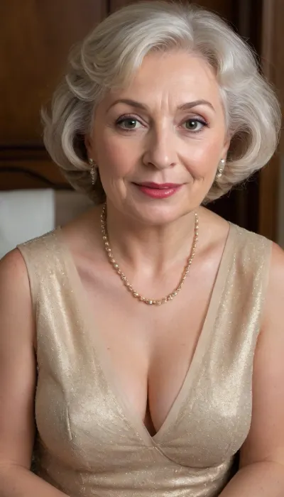 Natural, classy, (busty:1.6), (extremely elderly grandma:1.9), (extremely aged woman:1.9), (chubby:1.4), (curvy:1.3), huge tits, The image shows a well-dressed, middle-aged woman with a confident yet friendly expression, slightly seductive smile, looking directly at the camera, She is wearing a modest confident light burgundy suit — a blazer and matching skirt — with a light-colored top underneath. Her hair is neatly tied back, and her makeup is natural and subtle, Black fishnet stockings, matching stiletto heels, The background appears to be an elegant indoor setting, likely an office or hotel, with plants and wooden doors visible, The overall impression is professional, refined, and sophisticated, (((taking dress off:1.9))), Arousing exhibiting pose, score_9, score_9_up, 4K, UHD, photorealistic, ultra high quality, ultra high resolution, coming close to viewer, zooming, Stronger photographic realism, authentic Kodak or Polaroid film aesthetic, natural film grain, realistic color reproduction, genuine analog film texture, subtle film imperfections, authentic light response, natural exposure and contrast, lifelike skin tones, as if captured on real film with a high-quality camera, (no artificial filters, CGI appearance, or digital over-processing), (portrait close-up:1.9)