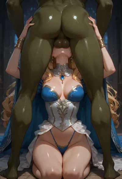 (semi-realistic:1.4), (skinny body:1.4), (medium breast:1.2), concept, art, realistic, dark, theme, low, light, NightScapes, Young adult elven queen, long voluminous curly blonde hair, soft cute facial features, gentle expression, blue and sapphire royal gown, elegant fitted bodice, layered flowing skirt, blue velvet cloak with silver embroidery, ornate silver crown with blue gemstones, delicate silver jewelry, graceful regal appearance, fantasy royalty aesthetic, realistic fantasy art.
`gentle tender gaze, soft warm expression, kind eyes, relaxed eyelids, subtle warm smile, serene and affectionate look`, <lora:Concept Art DarkSide Style LoRA_SeaArt Furry XL 1.0:1>, <lora:EnvyStarlightPrettyEyes01:2>, <lora:add-detail-xl:2>, <lora:NightScapes_XL14:2>, <lora:EnvyPastelAnimeXL01:1.4>, (blue t-string:1.2), woman is kneeling and looking up, a goblin is holding her by the face., (one-handed face grab), (facegrab), (deepthroat:1.3), blowjob, ass up, goblin, came in the mouth, semen coming out of the mouth, (testicles focus:1.3), (bottom view:1.4), view from between the legs goblin