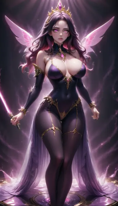 Score_10, A photorealistic, 18-year-old, full-body portrait of a tall, striking adult woman elegant Sith Lord. Preserve her natural appearance and proportions. She has a long, softly sculpted oval face with a gently tapered jaw, narrow rounded chin, and a smooth forehead. Her eyebrows are thin, sexy shaped and softly arched. Her large almond-shaped eyes are naturally light green-hazel with a darker outer rim, framed by long, dense eyelashes. As a Sith, transform her irises into luminous amber-gold with subtle fiery orange undertones while maintaining their original shape. She has a slender, straight nose with a softly rounded, tip. Her lips are normal and sexual, with a Cupid’s bow, and soft natural pink coloring. Her complexion is warm and dark sun-kissed with realistic darkly tanned skin, Neon Pink hair is long and curly, majority is swept back dramatically.
She has a slender neck, gently sloping shoulders and a tall, distinctly curvaceous hourglass figure. Her bust is, her rib cage and midsection narrow, and her waist defined with thin hips. Her arms are long and lean with soft natural definition, hands are slender with medium fingers. full shapely thighs and long, proportionate legs. Keep her anatomy realistic, feminine and naturally balanced. sexy lingerie battled hardened Sith Lord rather than a bulky armored soldier. Her fitted Sith ensemble is predominantly anodized pink and metallic black, following the contours of her tall hourglass figure, with elegant, subtle armor panels and polished metallic-pink detailing. flowing black Sith cloak that moves dramatically behind her. Her posture is upright and commanding, shoulders back, chin slightly raised, conveying controlled confidence and quiet danger.
In one hand she holds a spectacular custom pink lightsaber. The blade is brilliant hot-magenta pink, vivid pink atmospheric glow illuminating her face, hand and surrounding surfaces. Its hilt is luxurious polished black onyx, with pink diamond, slender and elegant, dark inset grip sections, intricate mechanical detailing and an ornate sculpted emitter. Give her a calm, sexual expression rather than exaggerated anger. Her bright neon pink eyes, elegant appearance and composed demeanor should contrast with the threatening energy of the weapon. Use cinematic dramatic lighting, realistic skin, hair and fabric detail, subtle atmospheric haze, strong pink reflections from the lightsaber, deep shadows, and mirrored highlights. Full body, head-to-toe composition, realistic proportions, high-end cinematic, pink perfect eyes, huge breasts, Bl4ckF1r3, woman, blackhair, outfit, bodysuit, <lora:Blackfire:.8>, sapphire, (jewel, princess)