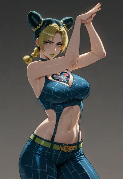 (Ratatatat74), (jolyne cujoh), solo, (vogue pose:1.5), <lora:ratatatat74-000050:.8>
