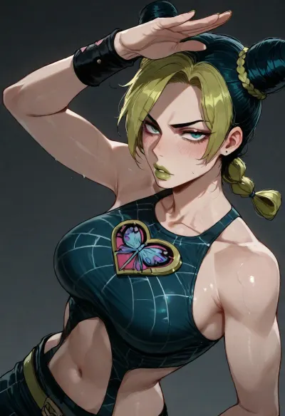 (Ratatatat74), (jolyne cujoh), solo, (jojo pose:1.5), <lora:ratatatat74-000050:.8>