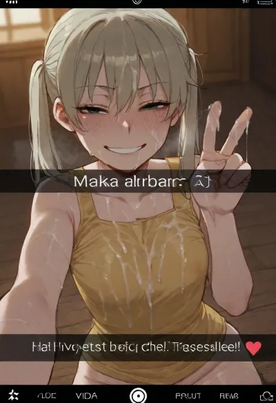 (ratatatat74), (Maka Albarn, petite), peace sign, smile, wink, bukkake, covered in cum, excessive cum, selfie, snapchat, <lora:ratatatat74-000050:2>