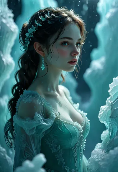[KTA], (Dark Fantasy Artwork), luminous shadow, a belle female figure, carved into mint ice, /KlTTY-ART/, <lora:COMFYUI_mimic_landscape_-_XL_SDXL v2.0:.5>, <lora:MJ52:.5>