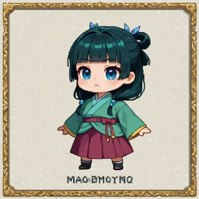 (Cute, pixel art, 16 bit art, chibi style), (Maomao from Kusuriya no Hitorigoto), solo, white background