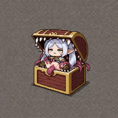 (Cute, pixel art, 16 bit art, chibi style), Frieren, tentacle sex, vaginal penetration, mimic, white background