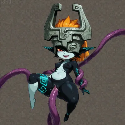 (Cute, pixel art, 16 bit art), Midna, 1girl, tentacle sex, vaginal penetration, simple background, close-up view