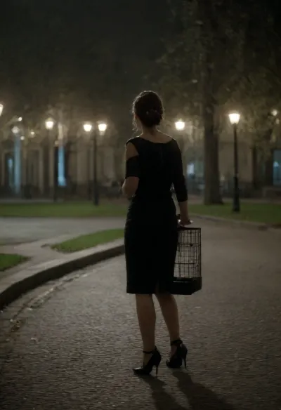 A young woman of European appearance, wearing only an unfastened robe and high heels, walks briskly through a park pushing a bab stroller, she has a slender body, large sagging breasts, a hairy pubic area, and her hair is tied in a ponytail. Wide shot., (walking with a bab stroller), (crying), (Crying), A park at night, kiosks, drunks lying around, homeless people. The city at night., (A park at night), homeless people. The city at night. 90s, USSR, NEGATIVE_HANDS, great, lighting, masterpiece, best photo, highly detailed background, ((16k quality)), Chiaroscuro Lighting Style, 4ng3l, face, (nighttime), (no ambient light), (overexposed flash highlights on subject), (cool white balance:1.3), (cyan-tinted shadows from digital camera sensor), (fluorescent lighting tint), (artificial lighting with cyan hue), (realistic dark environment with high flash contrast), (direct flash photography), (overexposed flash), (strong shadows), (sharp shadows), (background remains visible due to flash, but lacks blur or depth separation), (sharp background), (background in focus), (no background blur), (clear background details), (wet surfaces reflecting small highlights), (realistic environment), (scene "Myspace"), (2000s), (90s digital aesthetic), (Scene-Queen), (Myspace), (picture), (bad quality), (90s style), (80s), (1990s), (analogic), (analogic style), (low quality photo), (old camera), (flash photo), (old digital camera), (cellphone photography), (Polaroid flash camera), (raw), (jpeg artifacts), (film grain), (light leak), (low res), (low quality), (unfiltered), (low contrast), (low contrast:2), (noise in all darker areas), (noise in dark areas), (shiny reflections on surfaces), (gritty), (optional), Leica M10, dslr, Wide-Angle Lens 50mm, ((extremely closed shot:1.8)), (((closed-Angle perspective:1.8))), (((interesting angle))), (full-length image:1.9), ((rear side view:1.8)), (single harsh flash from the camera), (sharp shadows behind and around her), (heavy noise in all darker areas), (visible digital noise across the image), (gaussian blur), (soft gaussian blur across background and edges), (countertop and appliance surfaces reflecting small highlights), (flat lighting due to direct flash), (unedited), (low ambient lighting), (lights mostly off), (Polaroid flash), <lora:sagging-000015:1.4>, <lora:crying:.7>, <lora:Polaroidv2:.4>, <lora:late night out_epoch_12:1>