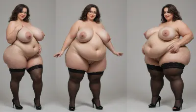 (she wants to be fucked very much!:1.6), (black stockings), (extra haired fat pussy), (large fat mature white European woman), (plump obese fat arms:1.3), (fat obese shoulders), (the fat mature woman:1.5), (a horny obese mature European woman), SSBBW+bbw+PAWG woman, extra saggy flat big macromastic gigantic macromastia, short brown hair, rumpled hair, wearing glasses, hyper boobs, (cellulitis:1.5), (saggy macromastic tits:1.4), (longest biggest boobs:1.4), gigantic ass, (plump round obese belly:1.4), mature, 60 years old, (obese thighs), very hairy pussy, thick pubic hair, old skin with age spots, old skin with wrinkles, old skin with Cellulite, visible visceral belly fat, belly with stretch marks, (spreading for show her pussy:1.4), (belly fat rolls), (fat obese chin with fat rolls), (deep navel), (plump round fat face:1.3), (fat obese hot pussy), (fat smooth big round knees), high heels, she spreads her legs widely, she is very horny.
best quality, realistic photo, The side view in profile, (the side view, in profile)
