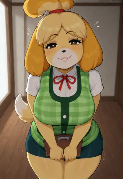 (Afrobull), (Isabelle from animal crossing, furry, short-thick)