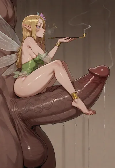 (ratatatat74), (fairy girl, cheap whore, wings, (tiny:1.5), smoking pipe), (massive cock), footjob, foot fetish, (massive size difference:1.5), side view, <lora:ratatatat74-000050:2>