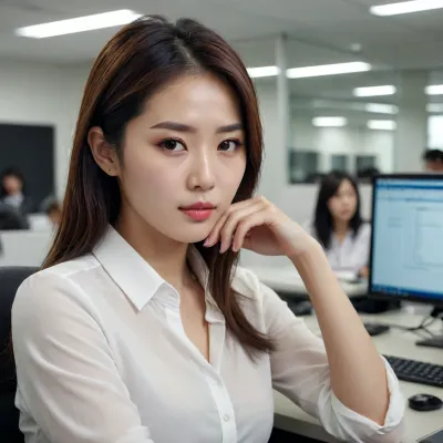 A beautiful Korean woman in the office