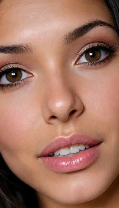 21 YEAR OLD ECUADOR BIMBO SLUT, IN FRONT OF VIEWER, VERY EXTREMELY EXTREMELY CLOSE UP, FACE & BREASTS DIRECTLY IN VIEWERS FACE, FACE TO FACE, DIRECTLY IN FRONT OF VIEWER, LARGE BIG BOOBS, VERY CLOSE UP, BENDING FORWARD, FAIR FACE, VERY DARK SKIN, GOOD LIGHTING, LONG NATURAL BLACK HAIR, BIG BROWN EYES, BIG BIMBO LIPS, SMILING, SLUT, PERFECT FACE