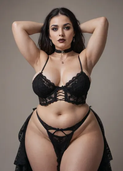 short chubby goth. big ass, big belly, big tits, burlesque, dress, <lora:xl_burlesque_dress-1.0:1.9>