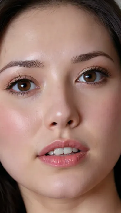 21 YEAR OLD NORTH KOREA BIMBO SLUT, IN FRONT OF VIEWER, VERY EXTREMELY EXTREMELY CLOSE UP, FACE & BREASTS DIRECTLY IN VIEWERS FACE, FACE TO FACE, DIRECTLY IN FRONT OF VIEWER, LARGE BIG BOOBS, VERY CLOSE UP, BENDING FORWARD, FAIR PALE FACE, VERY PALE SKIN, GOOD LIGHTING, LONG NATURAL BLACK HAIR, BIG BROWN EYES, BIG BIMBO LIPS, SMILING, SLUT, PERFECT FACE