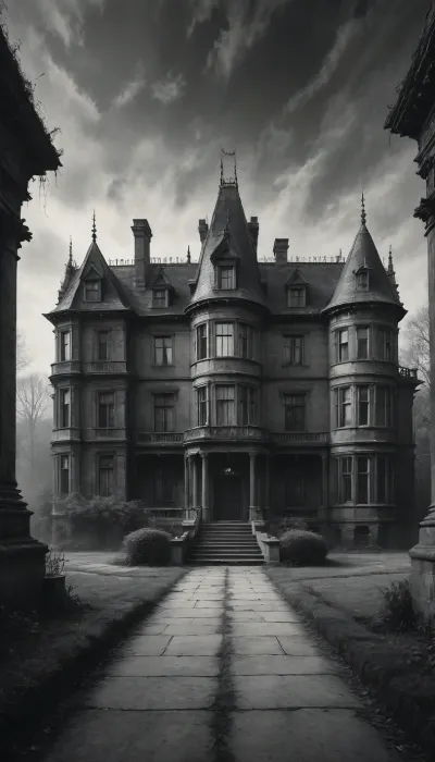 Wayne Manor., Black, and, white, art, black, pencil, shading, charcoal, drawing, toned, paper, brutal, dark, b/w, color, scheme, <lora:Black and white art.V1:.8>