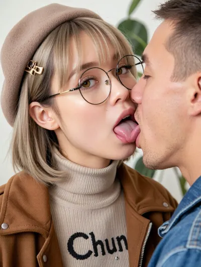 GOLN BULJ, 🧘🏻‍♀️👇🏻💋💄Realism is the perfect quality sexy naked lamb-girl, close up, masterpiece, best quality, bokeh, cute, 1girl, solo, beret, hair clip, beige hair, round eyewear, brown jacket, (Asian girl:1.5), (large lips:1.2), (makeup:1.5), (petite:1.5), (men with large cock:1.5), (grabbing body:1.9), (grabbing tits:1.9), Chun, turtleneck sweater, upper body, looking at viewer, yellow eyes, closed mouth, leaf, white background, plant, licking, each, other's, tongues, kissing, other, on, the, lipsat, viewer, glowing, eyelashes, Easter, Egg, Home, lips