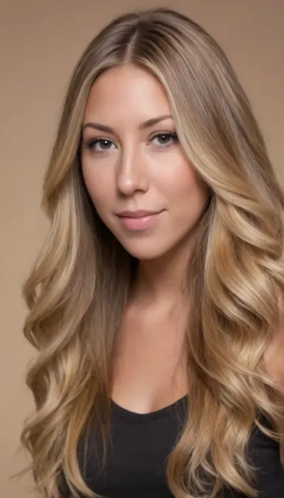 Create a, upper-body-portrait, (((from the hip to the head:2))), of, (((Colbie Caillat:2))), (((at the age of 18:2))), ., (((She has light ash-brown to caramel-brown, honey-blonde, ash-blonde, and champagne-blonde hair with light-blonde highlights and ombré tones—featuring soft color transitions from light brown to blonde, brunette, and light caramel:2)))