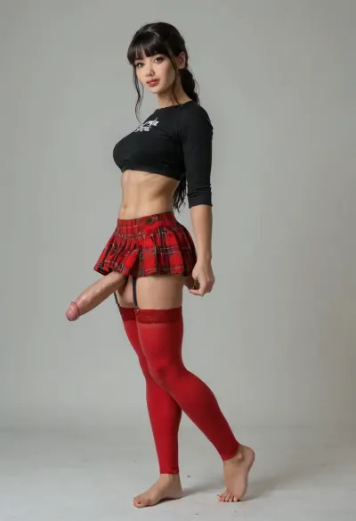 asian futanari with big dick and big balls, thick dick, 30 cm long dick, goth futanari, bangs hairstyle, garter belt and stockings, cherry skirt, red design on clothes, hourglass body, horny face, attractive body, pleasure room, natural skin, beautiful face, ultra high details, hdr, veins on big cock, natural titts, highly detailed cock, barefoot, body view, standing, side view, toned body, vivid colors, erect dick Stable-Yogis-Makeup-Enhancer-XL, detailed eyes, detailed, perfect, freckles, skin, texture, photorealistic, pink, mist, dimmed, light, floating, hearts, <lora:Super_Eye_Detailer_By_Stable_Yogi_SDPD0:2>, <lora:pinkeij:.9>, <lora:loraface:1.5>, <lora:style_lora_realis:1.8>