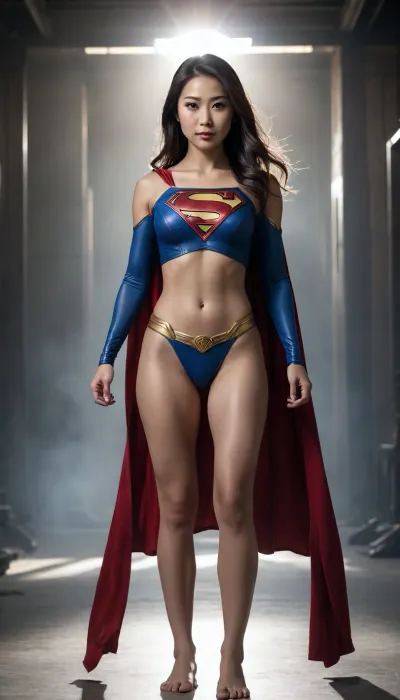 Asian Supergirl, she is naked full body shot.