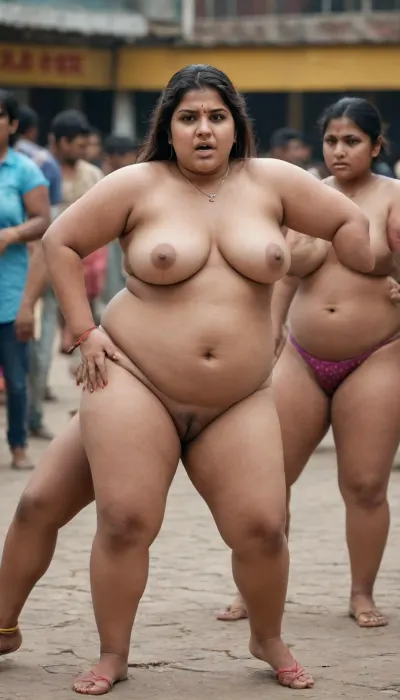 Indian hot chubby girl and shaved pussy, in public fighting with other girl no clothes