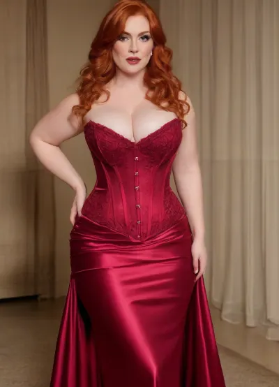 sexy tall slim thick, mature red head, large fake round breasts, pawg, full body image, corset, gown, <lora:Cleave:1.5>, <lora:clothed_small:1.3>, <lora:7a8684c1-aa8f-4e58-ab05-2f1981c3998c.TA_trained:1.4>