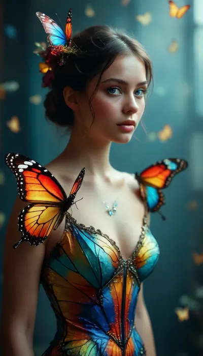 pia jarak, full body view, colorful butterfly, <lora:MJ52:.8>