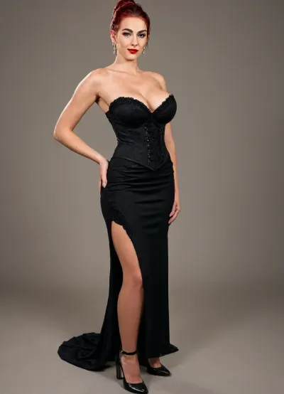 sexy tall slim thick, mature red head, large fake round breasts, pawg, full body image, corset, gown, <lora:Cleave:1.5>, <lora:clothed_small:1.3>, <lora:7a8684c1-aa8f-4e58-ab05-2f1981c3998c.TA_trained:1.4>