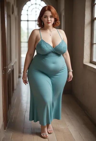 ssbbw heavey body, heavy big belly, mature red head, sexy natural saggy pear shaped breasts, very tiny waist, pawg, full body image