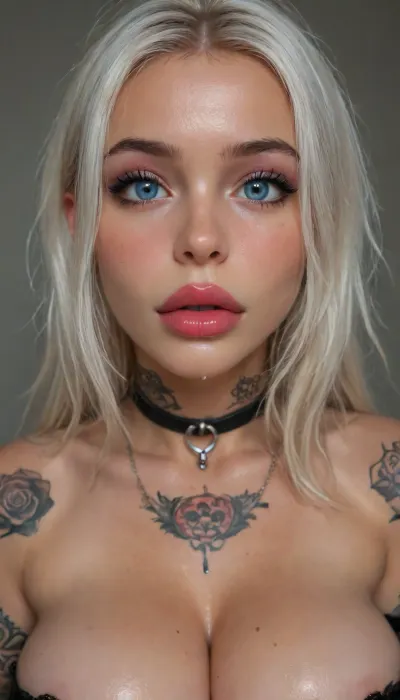 score_9, score_8_up, score_7_up, 1girl, (pretty incredibly young busty tattooed fitgirl, hyper cute innocent wide eyed emo doll, sweetest young round face hyper bimbo cutie), (Mexican:.6), (wide glistening possessed hypno eyes), ((heavy goth make up, many face piercings, large nose piercing)), black long bangs with fringe, wearing a black fishnet top, (massive round huge fake tits:1.1), hard nipples, ((huge puffy bimbo lips, mouth slightly open, cute lustful smile)), (sweetest most beautiful young goth girlfriend, happy obedient smile:.7), (thick cum on her lips, cum on face, cum on hair, cum on massive silicone boobs:1.2), (smaller younger cuter, incredibly tattooed glistening wet busty body:1.3), 4ng3l, face, large, breasts, big, boobs, huge, tits, artoflips, uoclips, big pumped up lips, lipstick, art, of, igbaddie, but, <lora:SDXL_BetterFaces-LoRA_v1:.8>, <lora:bombshell_v2:1.3>, <lora:Art_Of_Lips_PONY_XL_By_UOC:1>, <lora:igbaddie-XL:1.4>, <lora:BUT_SDXL_SHS:1.7>