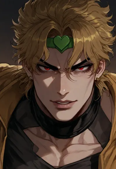 (Ratatatat74), (Dio Brando, Jojo's Bizarre Adventure), solo, looking at viewer, <lora:ratatatat74-000050:2>