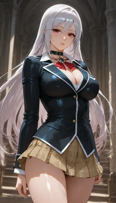 Moka Akashiya from Rosario + Vampire, (vampire mod, silver hair)