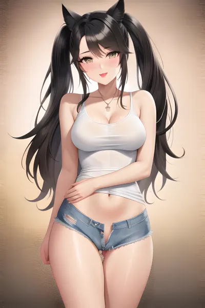 70mm lens, High resolution, Latino College young adult young adult girl, Very long hair, skin tight jean s, visible pussy lips, track and field background, stretching, looking at camera, photographed by a Nikon Z7 II Camera, hair in a pigtails, visible camel toe in s, visible outline of pussy lips in s, j0ng, denim, s, cutoffs, micro, dolphin, <lora:j0ng:.5>, pigtail_hairstyle, <lora:pigtail_hairstyle:.5>