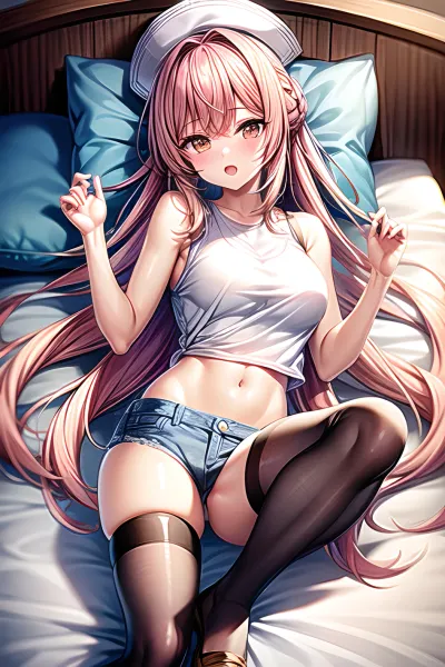 (masterpiece, best quality), 1girl, pink hair, crop top, denim s, bedroom, striped thighhighs, <lora:add_detail:1>