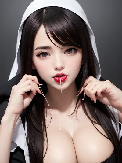 spermface, sperm, white cum, orgy, bukkake, mouth full of cum, cum on face, cum on body, cum on clothes, excessive cum, covered in cum, ejaculation, projectile cum, cumdrip, full bodycumshots, Bukkake, beautiful curvy woman, catholic nun, 30 years old, perfect fingers, sucking a crucifix, licking a black crucifix, crucifix