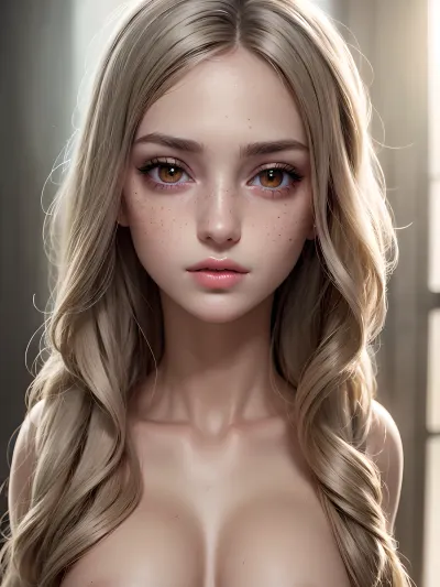 ((high detailed skin)), detailed skin texture, highly detailed body, (realistic), freckles, seductive, 8k uhd, dslr, highest quality, masterpiece, photorealistic, (highly detailed hair), ultra realistic face, soft focus, extremely detailed, ultra-detailed, ultra-realistic, realistic, hyperrealistic, Swimming beautiful 18yo euro girl, puffy lips, cute tall diamond face type, (round eyes type:1.4), big light gray eyes, blonge curly hair, (fully naked:1.3), full body view, extremely thin