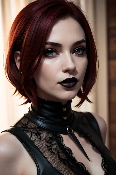 Gwenは、超現実的な3D画像とテキストを持つ女性で、彼女の技術を通じて世界で最高のストーリーテラーになりました。 淡い肌、赤髪、黒のリップで、ゴシックな美しさをイメージした