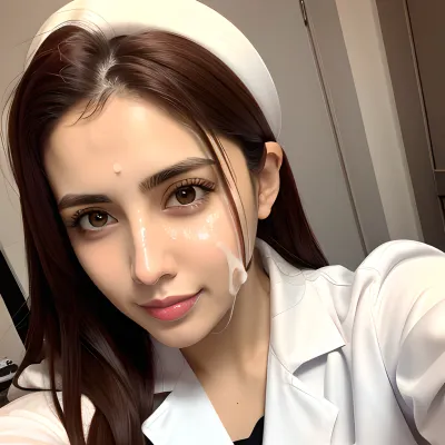 照片中的女人是一位叙利亚医生,面部秀丽,曲线华丽. 她穿着阿拉伯风格的医生制服,突出她的曲线,突出她的性感身体. 在照片中,她躺在她的背上与