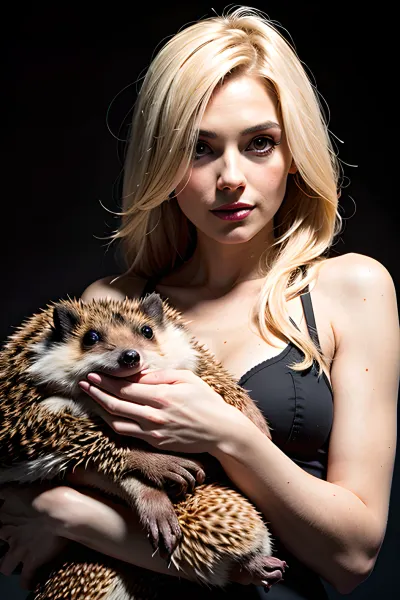 woman, hedgehog