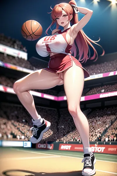 woman, ((Massive tits)), redhead, playing basketball in front of large crowd, (((s pulled down))), (basketball court), (((s around ankles))), no panties, pussy, ((basketball jersey)), s, ((exposed pussy)), cleavage, ((accidental exposure)), (embarrassed), humiliating, arwesportstage, <lora:arwesportstage:.5>