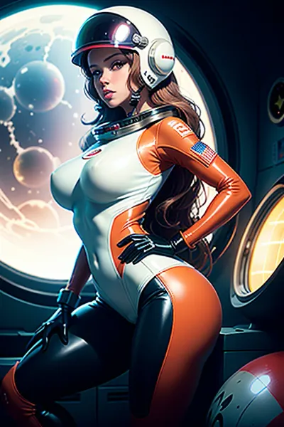spaceship cabin, little ring porthole, red planet on porthole, 1 alien woman 20 old year, cute tall tall tall tall tall tall tall face, long hair, sexy látex spacesuit, neon spacesuit, natural boobs, show boobs, no panties, glass helmet, round bubble glass helmet, helmet with 2 metalic antenas, open legs, show pussy, propotional legs, (((latex, skin, tight, space, helmet, astronaut, full, body))), atompunkstylesd15