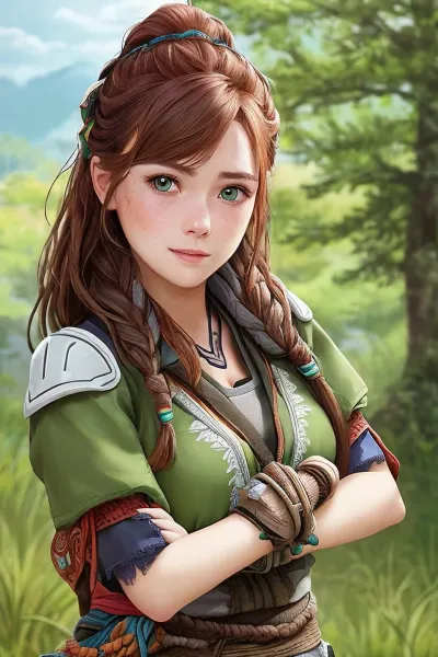 Aloy, der Protagonist von Horizon Zero Dawn, stolpert auf eine Gruppe von sexy Mädchen tragen enthüllende Outfits, die ihre Kurven und sexy Posen zeigen. Sie schnappt Fotos mit ihrer Kamera, um den Moment für immer zu erfassen
