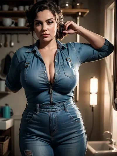 La femme d'âge moyen en combinaison déchirée était une plombière soviétique typique. Elle réparait la plomberie chez elle quand elle a entendu frapper à la porte. Elle s'est rapidement couverte d'une serviette et a ouvert la porte à