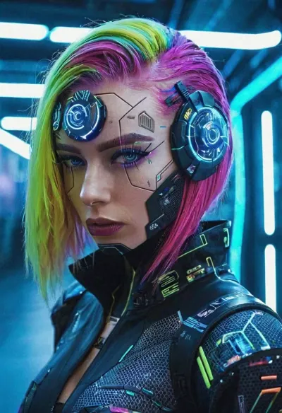 A mulher com o olho genético cibernético tirou fotos de cada modelo no desfile de moda, capturando sua beleza e criatividade em todos os ângulos. Seu rosto perfeito complementou seu estilo cyberpunk, tornando-a um sucesso no mundo da moda