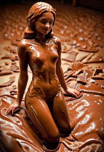 photo, realistic, chocolate naked 18yo old dance on the floor, dancing hall, 1960s, warn weather, light smile, entire scene made of chocolate, bitten chocolate, SimplepositiveXLv1 unaestheticXLv13, <lora:ChocolateWorld_v08a:1.3>, ais-chocsauce, brown, caramel, <lora:292281_training_data:.8>, ral-brown--porcelain, <lora:ral-porcelain-sdxl:.5>